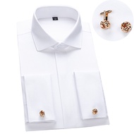 French cufflink shirt mens long sleeved slim fit Windsor collar bamboo fiber high-end feel business