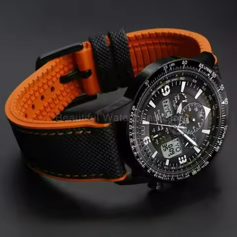 Men's Fluororubber Silicone Watch Strap Flat Interface for Omega Citizen Promaster Skyhawk A-T JY808