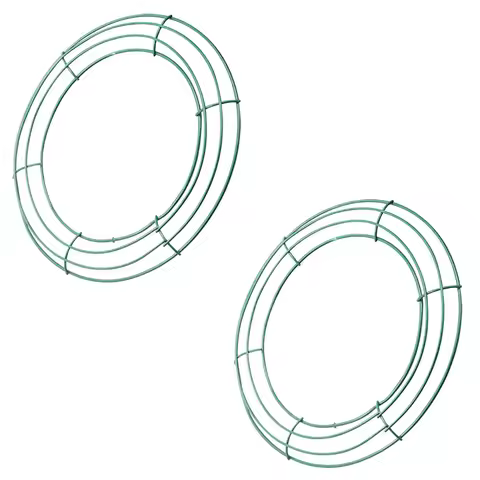 A27F-14 Inch Wire Wreath Frame Metal Round Wreath Form Making Rings Green For Christmas Party Home D