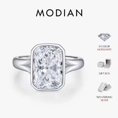 MODIAN 4.5CT D Color Moissanite Ring 925 Sterling Silver Rectangle Lab Diamond Wedding Statement Rin