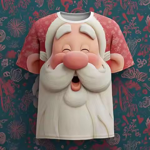 3D Print Santa Clause Short Sleeve T-Shirt Creative Novelty Christmas Elements Crew Neck Pullover Me