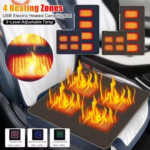 4 Heating Zones Sleeping Camping Mat USB Electric Heated Cushion Outdoor Camping Seat Cushions Adjus