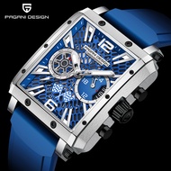 Pagani Design Watch For Men JAPAN VK64 Square 42mm Men's Silicone Strap Chronograph Quartz Watch  Wa