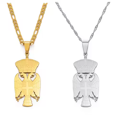 Anniyoc 3.8CM Republic of Serbia Eagle Pendant Necklaces for Women Men Silver Color/Gold Color Srbij