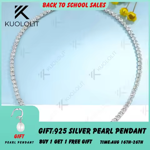 Kuololit 10.5 CTW Moissanite Tennis Necklace for Women Pure 18K 14K 10K Gold Necklace for Anniversar