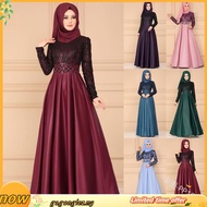 Muslimah Women Plus Size Long Sleeve Lacey Maxi Muslim Dinner Evening Dress Gown dress muslimah (wit