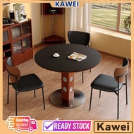 KAWEI Round Table Retro Metal Leg Circular Dining Table Chair Solid Wood Rock Board Dining Table For