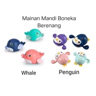 PENGUIN & WHALE DOLL CHILDREN'S BATH TOYS ~ PENGUIN & WHALE SWIM TOYS