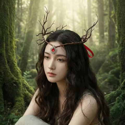 Fairy Vine Elven Crown Diadem Fantasy Elf Tiara Rhinestone Decorated Simulate Tree Leaves Fairy Head
