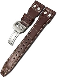 GANYUU For IWC Big Pilot Watch TOP GUN SPITFIRE Le Petit Prince Calfskin Strap 20mm 21mm 22mm Genuine Leather Rivet Watchband (Color : Brown white Bamboo, Size : 20mm)