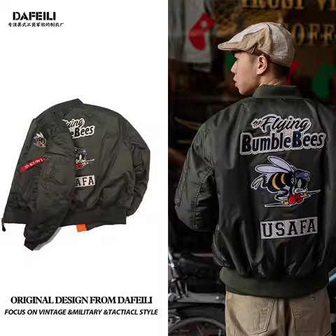 2023 USAFA WW2 Flying Bumble Bees Patch Embroidered Bomber Jacket Men Air Force Pilot Flight Winter 