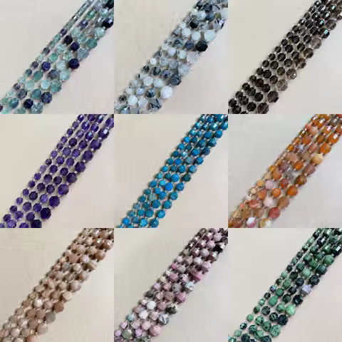 11 Styles Semi-precious Stone American Football Faceted AA Quality Green Fluorite 7" Round Loose Bea