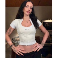 DFYNE New Style Short-Sleeved Zipper Sports Yoga Fitness Strong Wrapping Casual Wear Women [AURA]