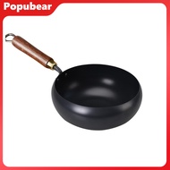 Traditional Wok Hammered Iron Pan with Non-Stick Coating Wooden Handle Frying Pan Japanese Cookware
