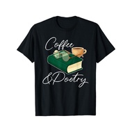 Coffee & Poetry Black Cotton T-Shirt For Writers And Poetry Lovers - Casual Crew Neck With Artistic