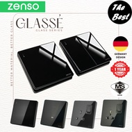 Simon | Zenso Glasse Black Glass Switch Socket 13A Flat Uni 1 Gang 20A Doorbell Double USB Slim Mode