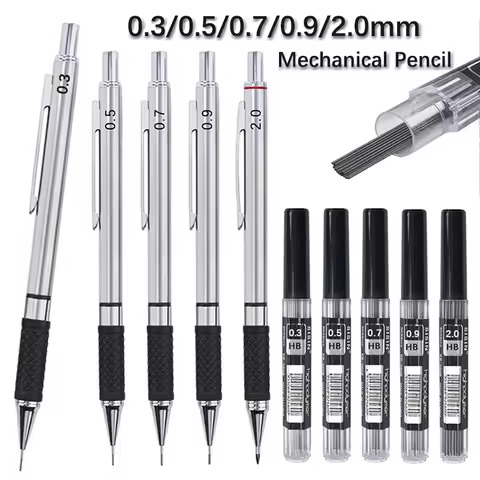0.3 0.5 0.7 0.9 2.0mm Metal Automatic Pencil with Protective Cover HB Lead Core Sketching Painting W