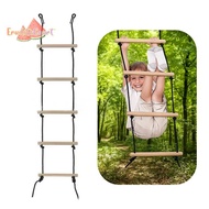 [ECM] Rope Ladder 5.6ft 5 Steps 220lbs Bearing Wooden Kids Climbing Rope Ladder With Hanging Straps,