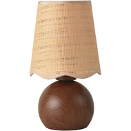 Minimalist Rattan Table Lamp, 11' Height, Woven Lampshade & Walnut-Style E26 Socket Metal Base, Beds