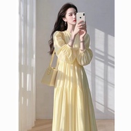 [Sweet Age-Reducing] Yellow Loose Shirt Dress Seaside Vacation Dress Korean Style Dress French Vacat