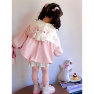 July - Pink Kitty 2-layer windJacket for girls 8-28kg with thick hood Waterproof to keep warm in aut