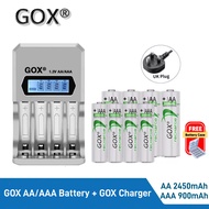 GOX 4 Slots LCD Intelligent Display Charger with GOX AA 2450mAh/AAA 900mAh 1.2V NI-MH Rechargeable b