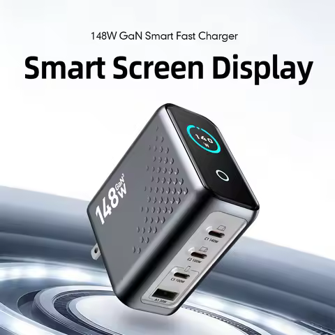 New 148W GaN Wall-Mounted Multi-Port Charger with Display 4 USB-C Ports, 3C1A Fast Charging, Compati