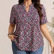 Plus Size Casual Vacation Ditsy Floral Petal Sleeve Blouse Women Summer Clothing Woman Elegant Cloth