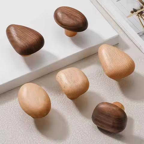 Nordic Kids Wooden Cabinet Handles Creative Cartoon Pebble Drawer Pulls Natural Wood Knobs for Child