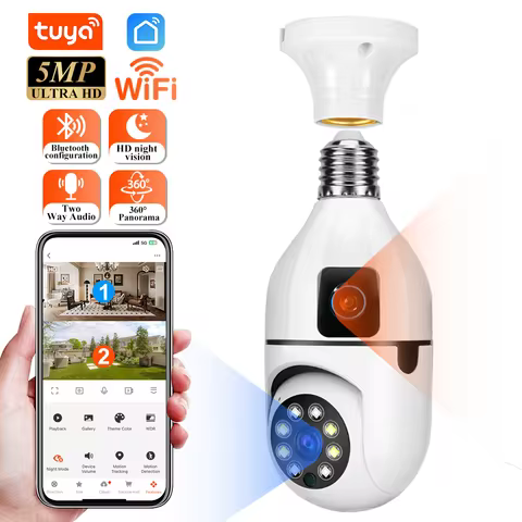 4K CCTV PTZ WiFi Dual Lens Dual Screen E27 Bulb Camera Tuya Smart Life Security Video Surveillance C