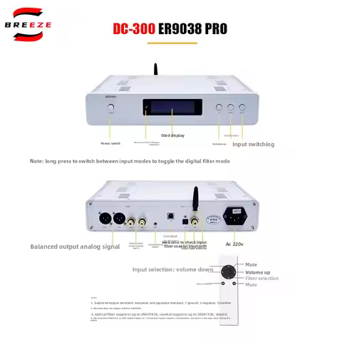 BREEZE latest upgrade BRZHIFI DC300 flagship dual core ES9038PRO balance ES9039 audio dac decoder hi