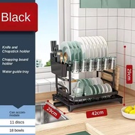 【SPOETRY】2 Layer Dish Rack with Drainer Tray Kitchen Organiser Stainless Steel Kitchen Drain Rack Fo