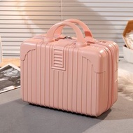 紅色旅行箱女裝輕便手提14吋化妝箱密碼鎖收納行李箱- 淺粉 14寸