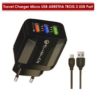 Arretha TROIS Travel Charger Triple Port 3 USB + Original Micro USB Adapter Cable SPBU88