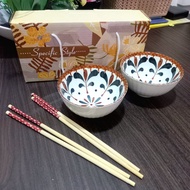Carla Bowl Set + Chopsticks M-913 | Ceramic Bowl Set Gift Box/ Gift Box/ Gift Souvenir/