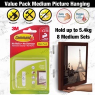 (Value Pack) 3M Command 17204 Medium Picture Hanging Strips Value Pack  (Holds Up To 5.4kg) (8 sets/