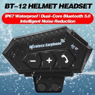 【Exclusive Discount】 Bt12 Waterproof Motorcycle Helmet Bluetooth-Compatible Headset Wireless Handsfree Moto Headset Music Helmet Hands Free Call Mp3