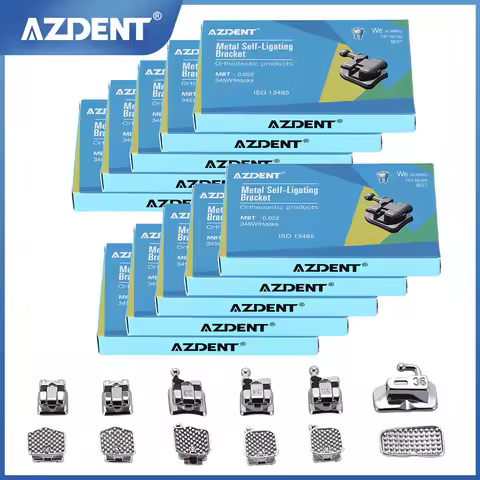 10 Packs AZDENT Dental Orthodontic Brackets Passive Self Ligating Braces MBT/Roth 0.022 345 Hook Wit