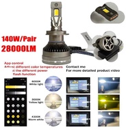 LED APP H4 H7 H11 140W 3-color car light bulb 3000K 4500k 6000K
