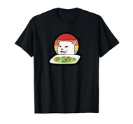 Funny Woman Yelling at Confused Cat Dinner Table Salad Meme T-Shirt