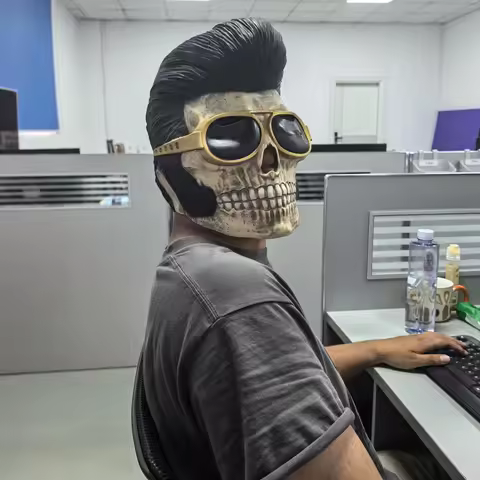 Elvis Presley Black Rock Star Rubber Mask with Wig Adult Male Cosplay Costume for Disco Prom Party H