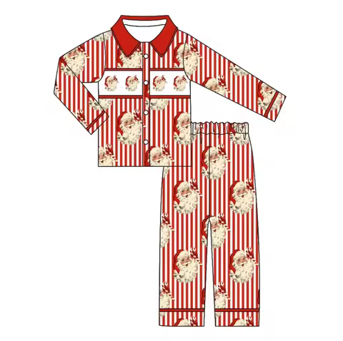 Boutique Christmas Pyjamas Kids Red Striped Cartoon Santa Print Girls Pyjamas Boys Pyjamas Matching 