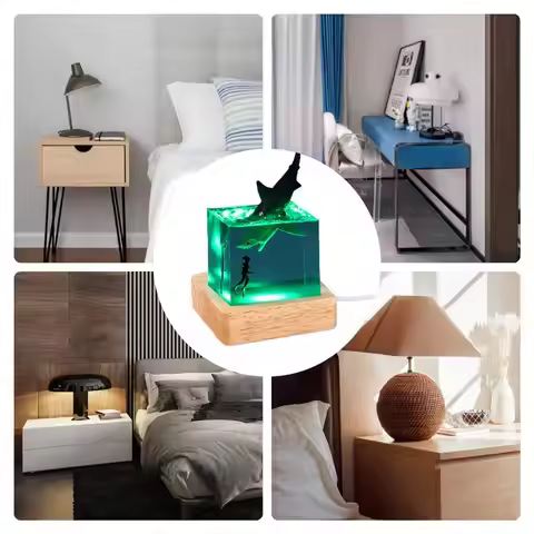 Cube Ocean Shark Diver Night Light Decoration Gift Whale Dolphin Epoxy Resin Desktop Lamp Luminous L