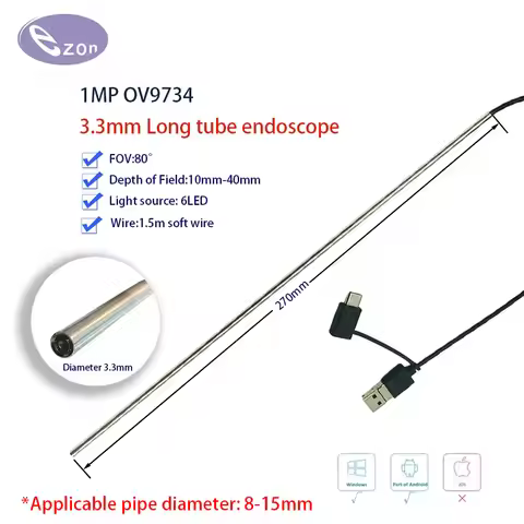 1MP diameter 3.3mm long tube FOV80︒ endoscope 2m soft wire macro industrial pipeline inspection