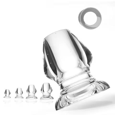 Clear TPR Hollow Anal Plug Set without Caps - Transparent Tunnel Butt Plug for Gape Training And Pro