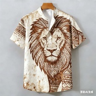 Men's Lion Pattern POLO Shirt for men Clothing Ethnic Style Vintage shirt ASEAN Clothing Tops Ethnic