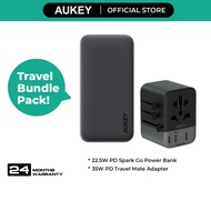 Aukey Set 1 - 22.5W 10K mAh Fast Charge USB C Power Bank + 35W Universal Adapter with USB ports