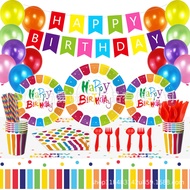 Rainbow Paper Plate Picnic Set Children's Birthday Party Tableware Supplies Happy Birthday Graffiti 