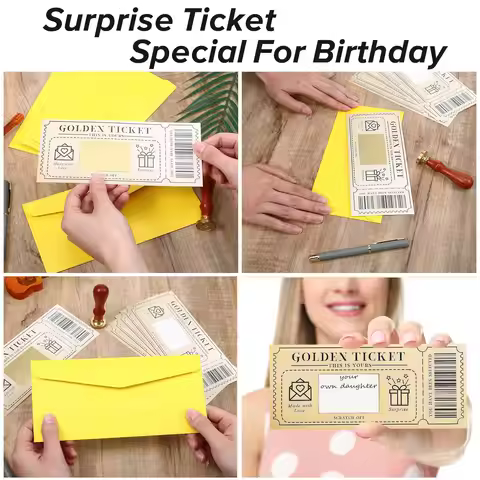 3pcs/set Golden Ticket Scratch Card Scratch-off Travel Ticket Set with Envelopes Surprise Reveal Tic