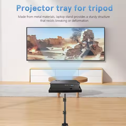 Projector Stand Adjustable Height Angle Durable Foldable Tripod With Tray Metal Base Outdoor Movie P